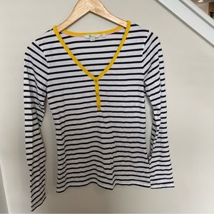 Boden | White and navy striped Henley style shirt